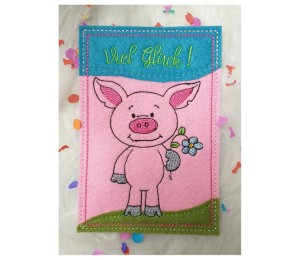 Stickdatei - Postkarte ITH Viel Glück Schwein Glücksschwein